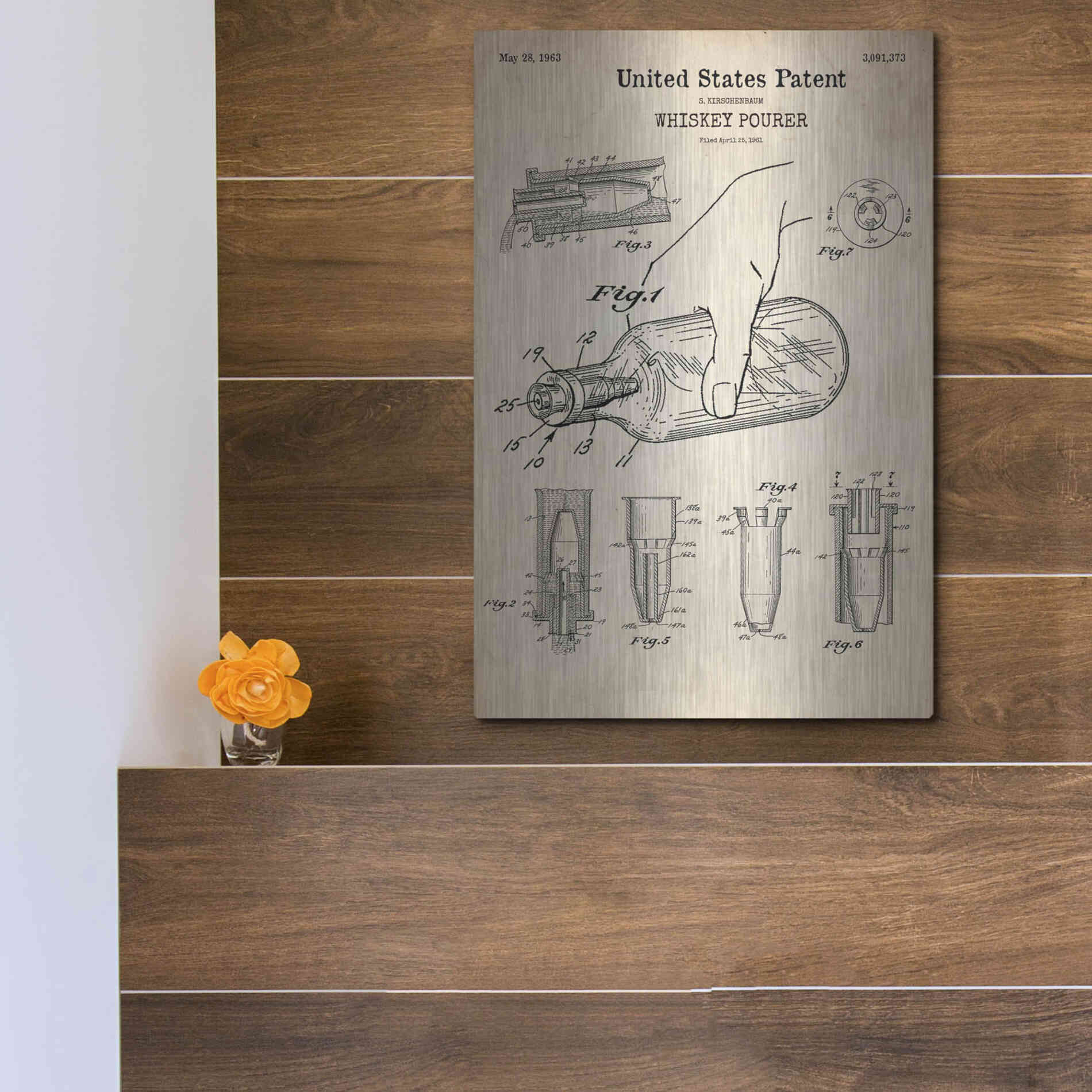 Luxe Metal Art 'Whiskey Pourer Blueprint Patent Parchment' Metal Wall Art,12x16