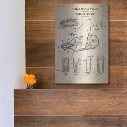 Luxe Metal Art 'Whiskey Pourer Blueprint Patent Parchment' Metal Wall Art,12x16