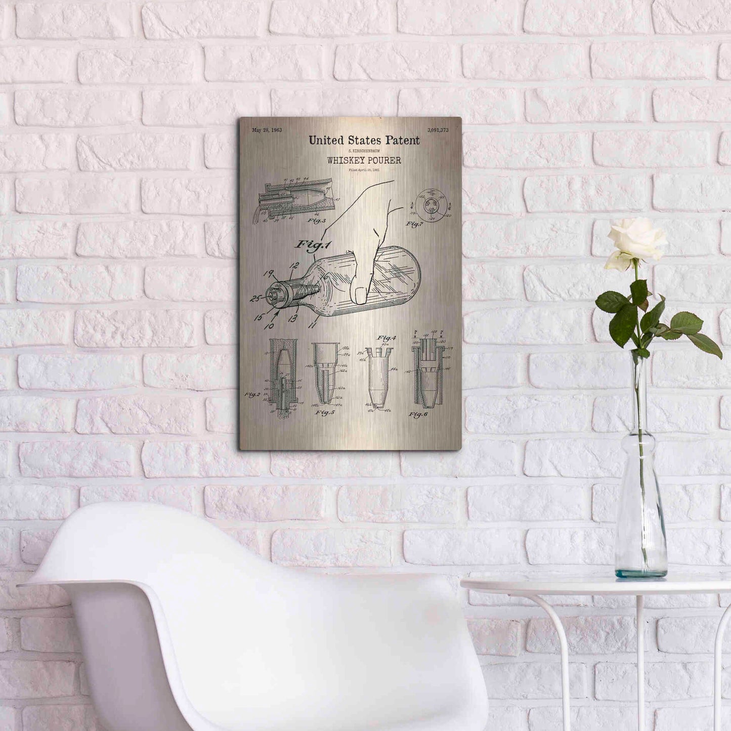 Luxe Metal Art 'Whiskey Pourer Blueprint Patent Parchment' Metal Wall Art,16x24