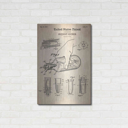 Luxe Metal Art 'Whiskey Pourer Blueprint Patent Parchment' Metal Wall Art,24x36