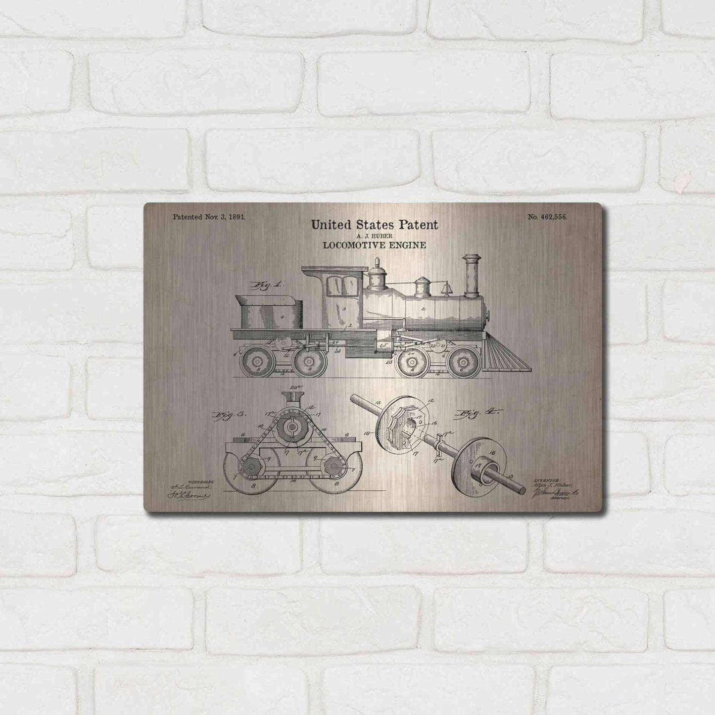Luxe Metal Art 'Locomotive Engine Blueprint Patent Parchment' Metal Wall Art,16x12