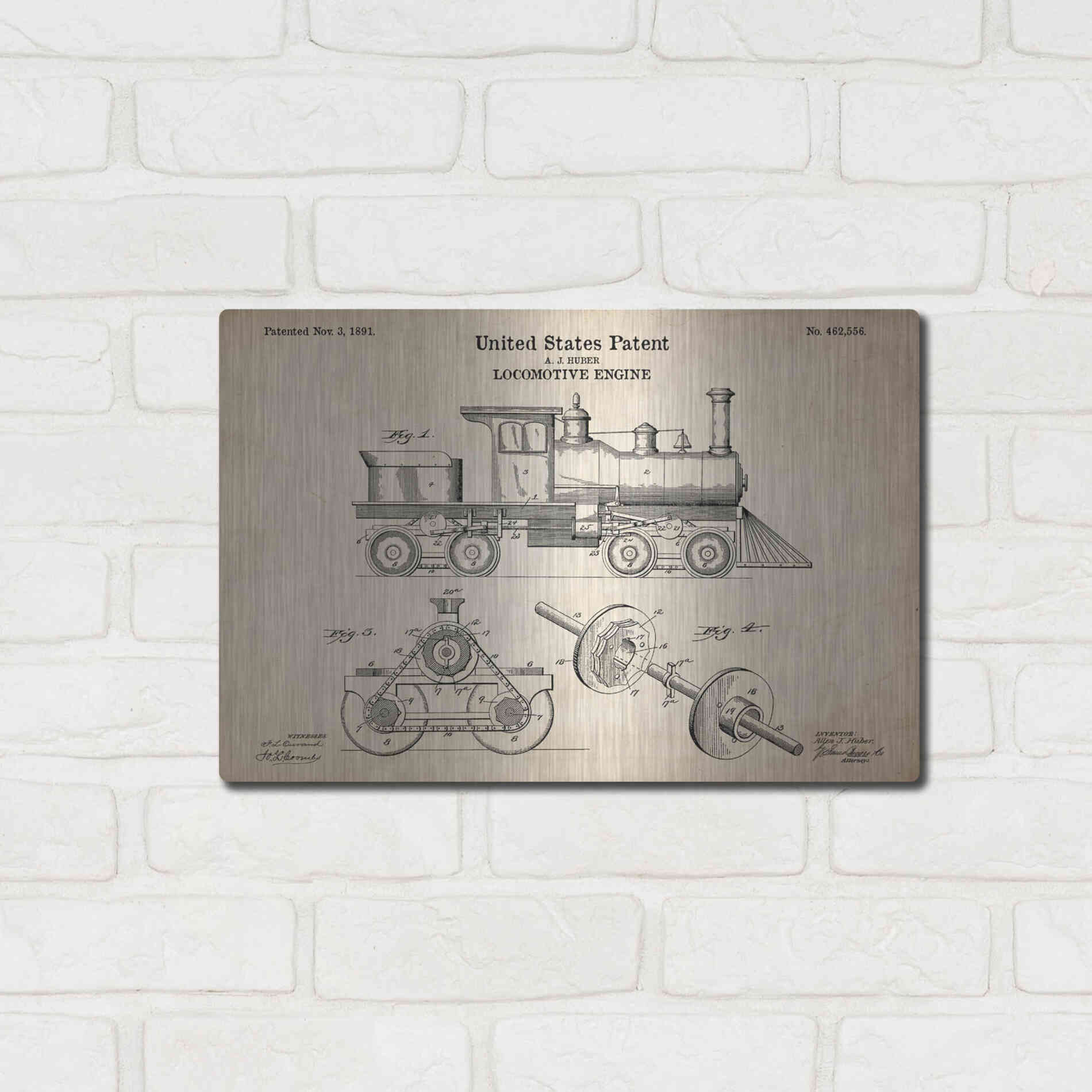 Luxe Metal Art 'Locomotive Engine Blueprint Patent Parchment' Metal Wall Art,16x12
