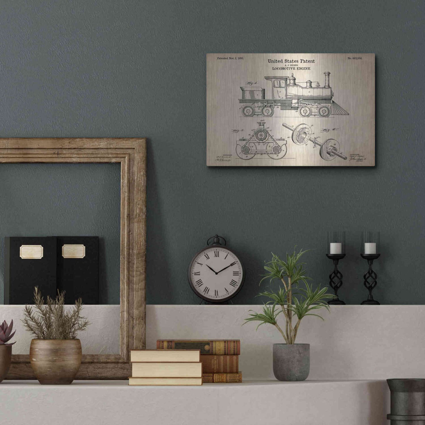 Luxe Metal Art 'Locomotive Engine Blueprint Patent Parchment' Metal Wall Art,16x12