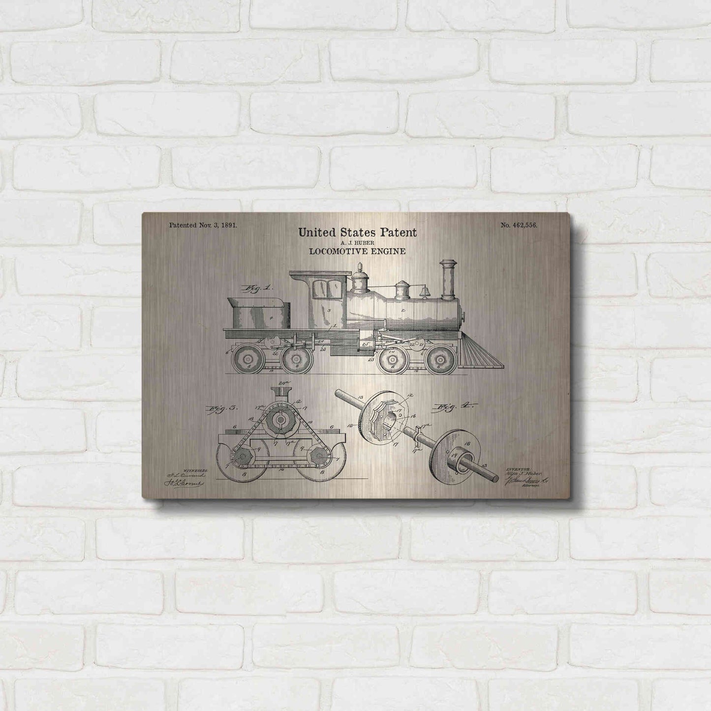 Luxe Metal Art 'Locomotive Engine Blueprint Patent Parchment' Metal Wall Art,24x16