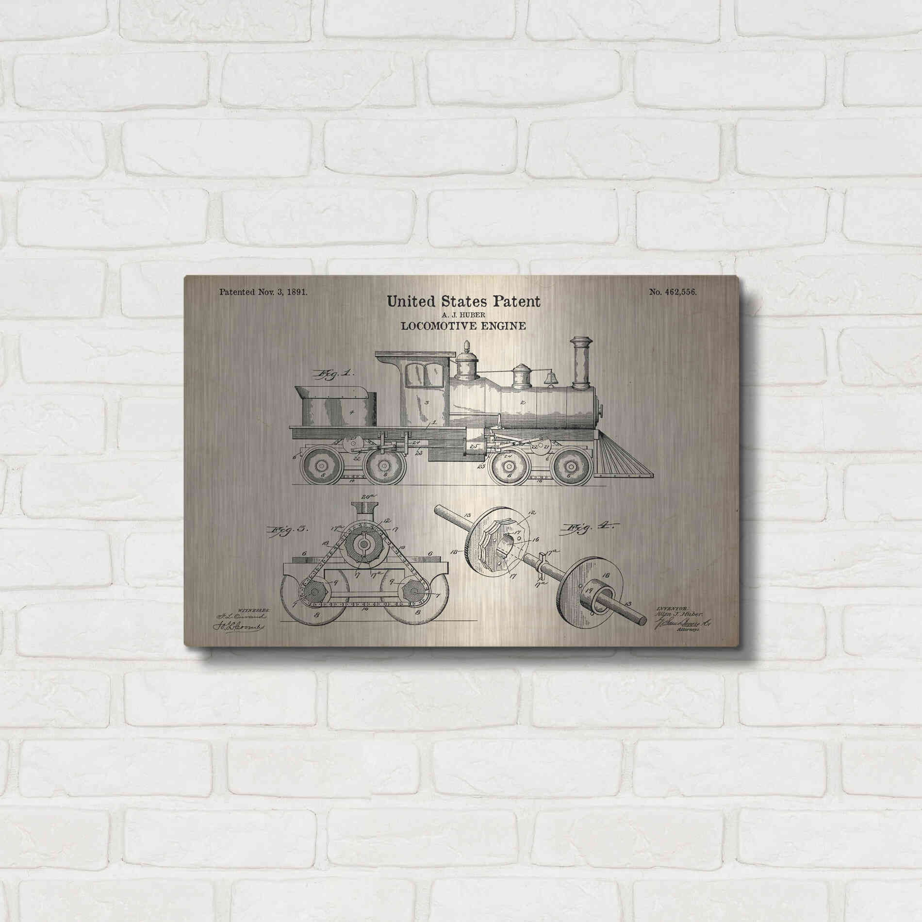 Luxe Metal Art 'Locomotive Engine Blueprint Patent Parchment' Metal Wall Art,24x16