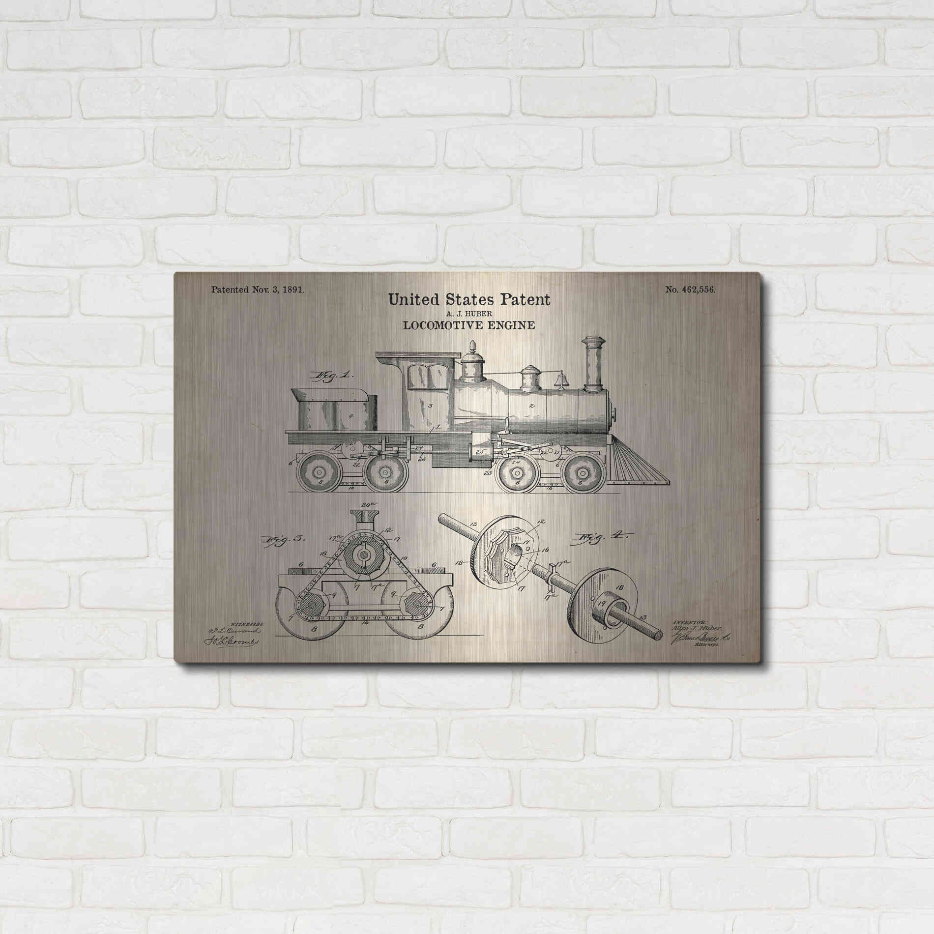 Luxe Metal Art 'Locomotive Engine Blueprint Patent Parchment' Metal Wall Art,36x24