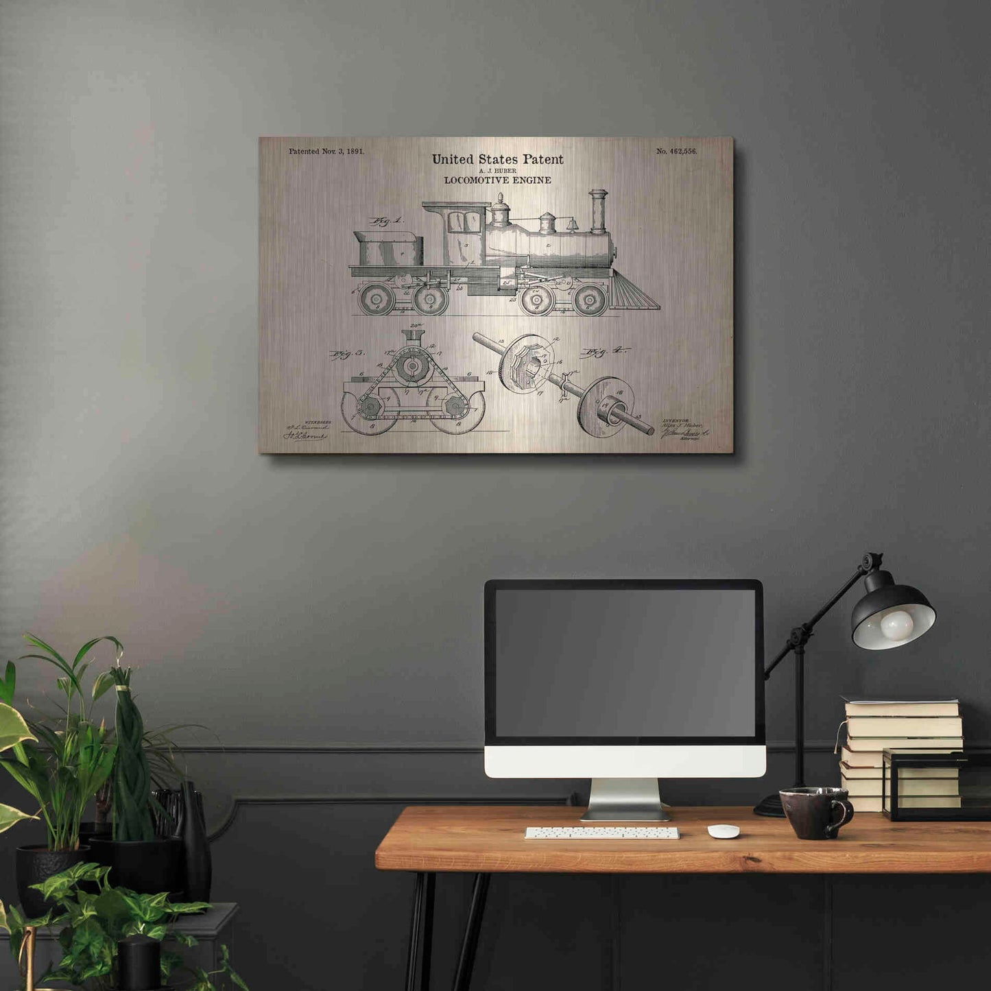 Luxe Metal Art 'Locomotive Engine Blueprint Patent Parchment' Metal Wall Art,36x24