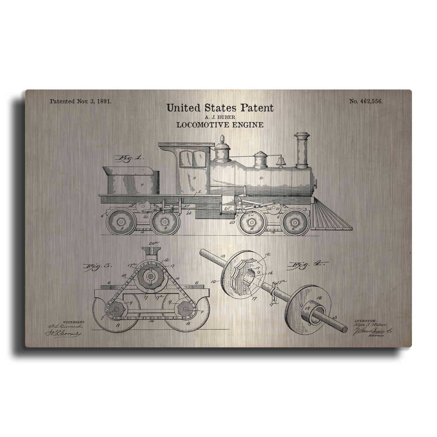 Luxe Metal Art 'Locomotive Engine Blueprint Patent Parchment' Metal Wall Art