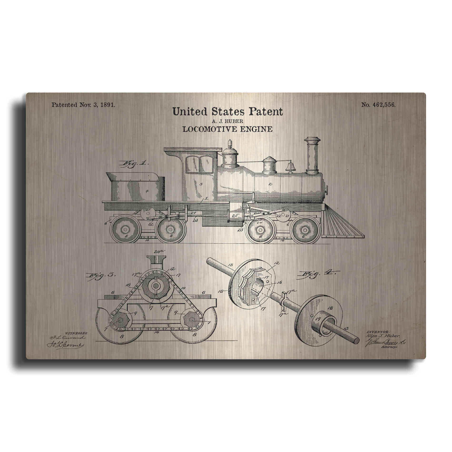 Luxe Metal Art 'Locomotive Engine Blueprint Patent Parchment' Metal Wall Art