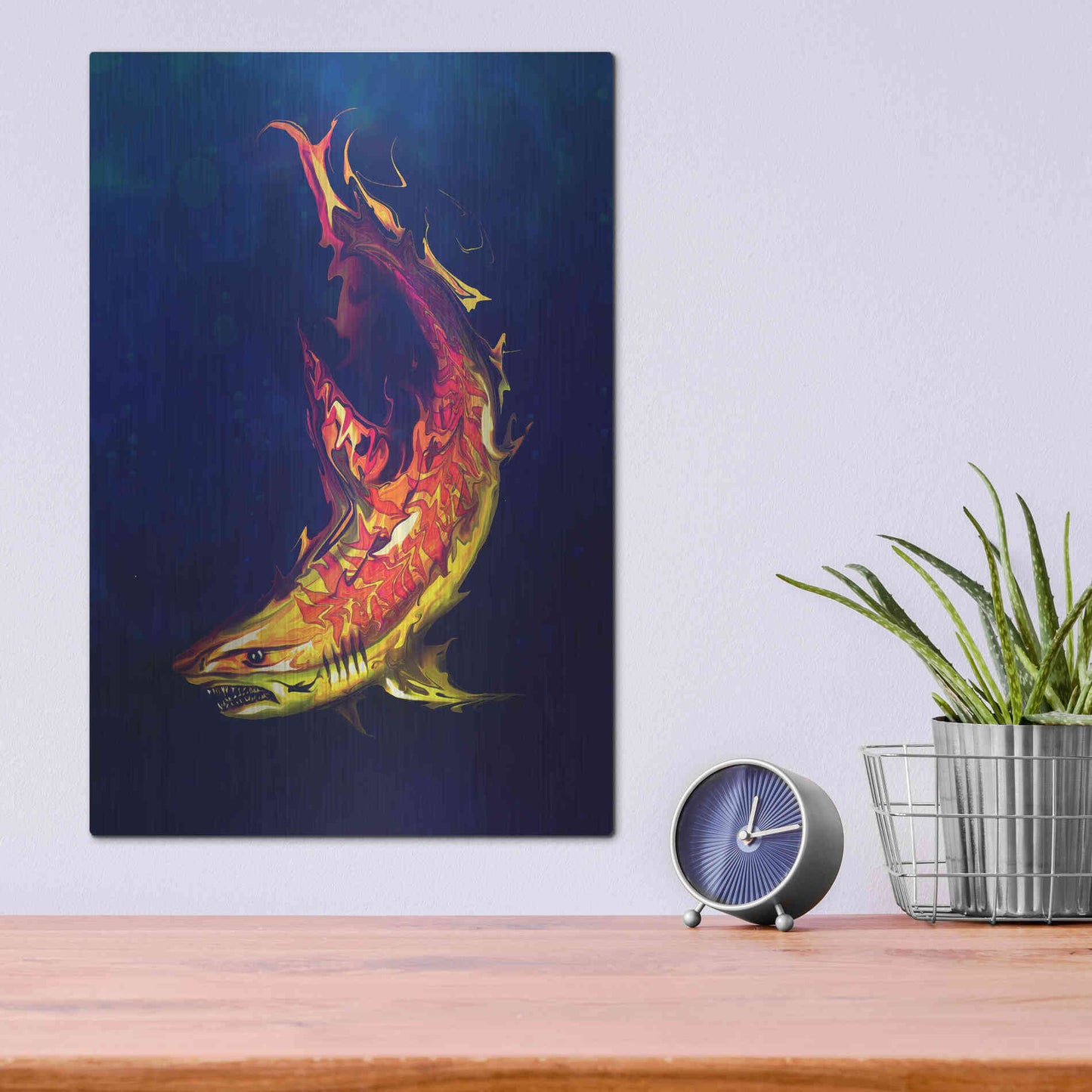 Luxe Metal Art 'Tiger Shark' by Michael StewArt, Metal Wall Art,12x16