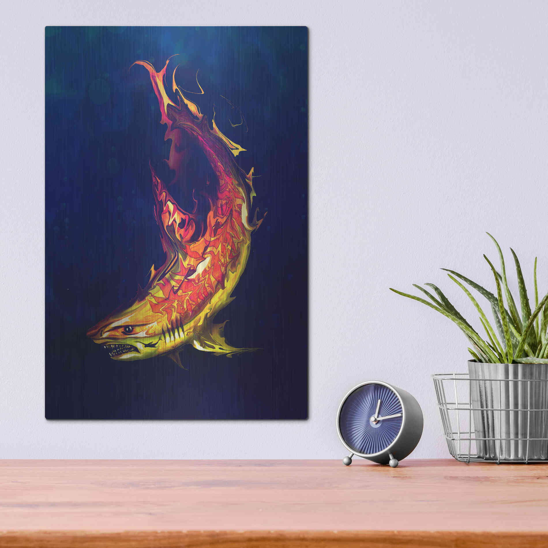 Luxe Metal Art 'Tiger Shark' by Michael StewArt, Metal Wall Art,12x16