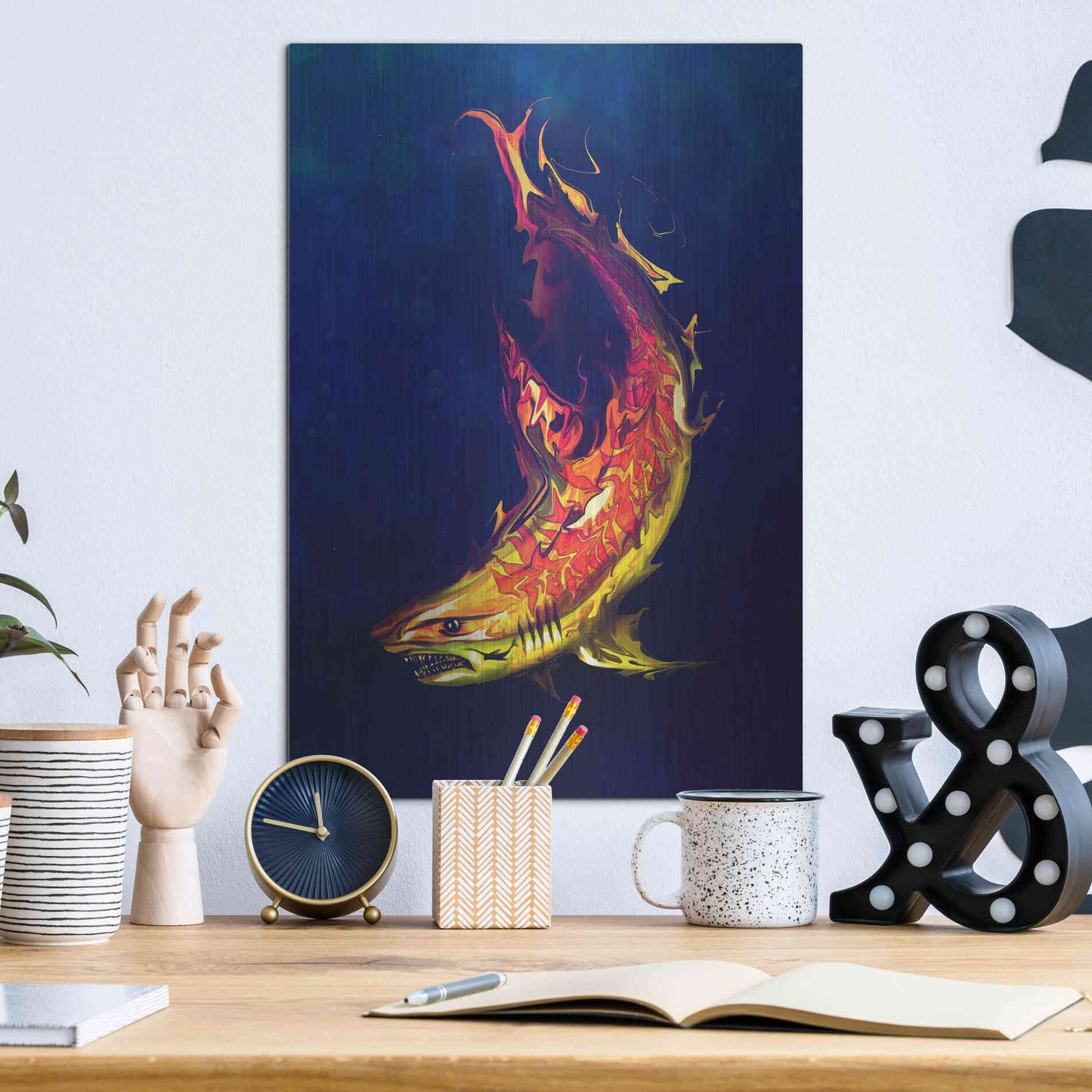 Luxe Metal Art 'Tiger Shark' by Michael StewArt, Metal Wall Art,12x16