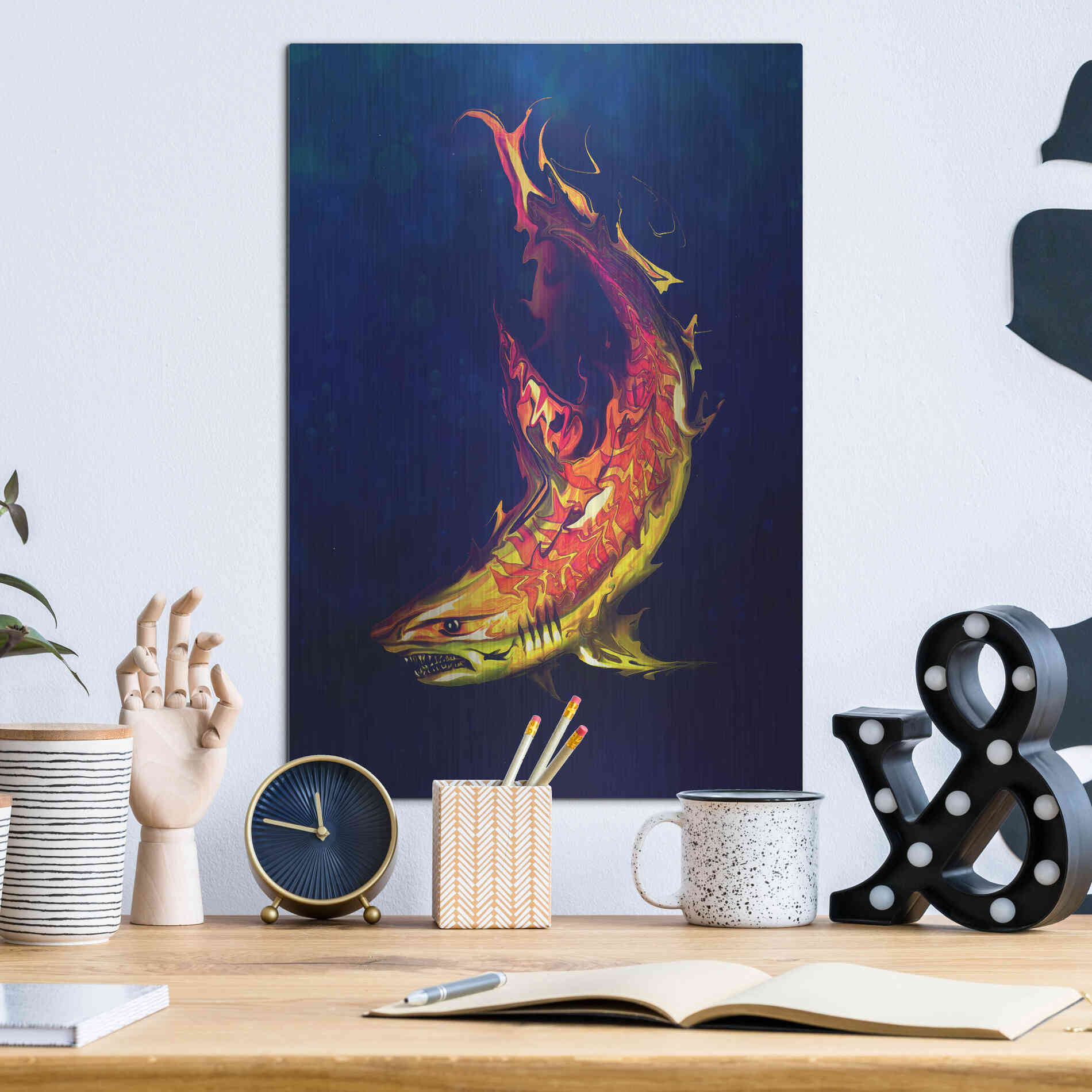 Luxe Metal Art 'Tiger Shark' by Michael StewArt, Metal Wall Art,12x16