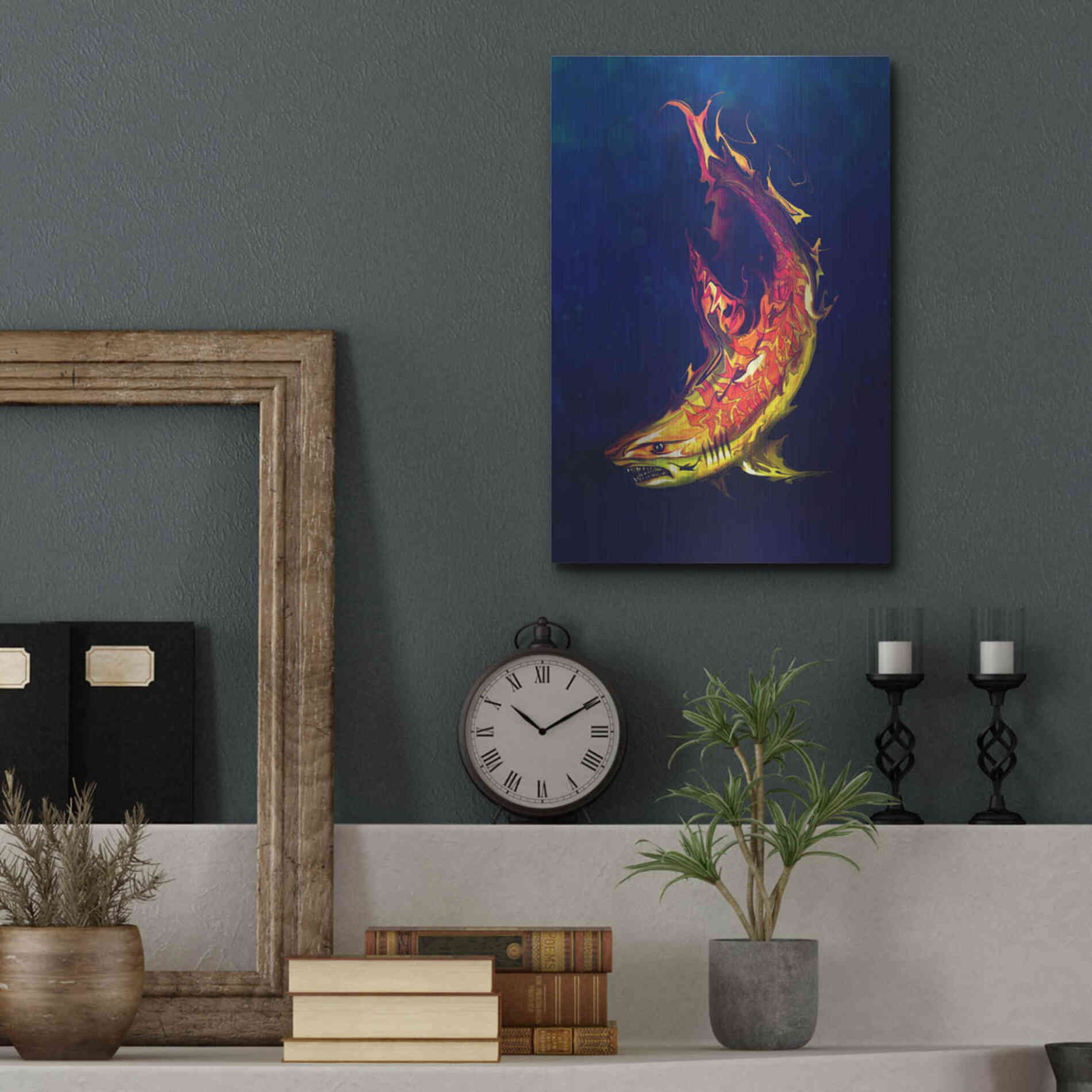 Luxe Metal Art 'Tiger Shark' by Michael StewArt, Metal Wall Art,12x16