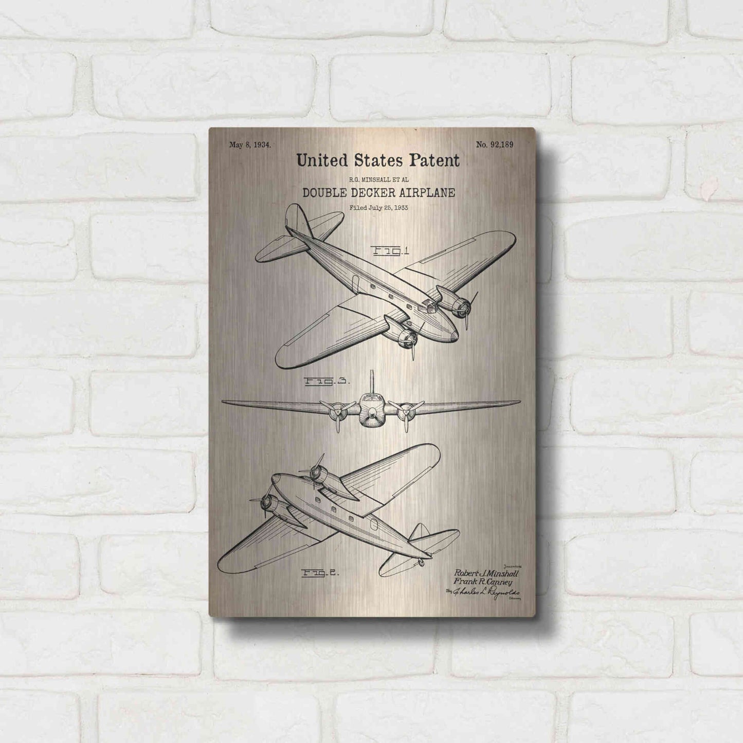 Luxe Metal Art 'Double Decker Airplane Blueprint Patent Parchment' Metal Wall Art,12x16