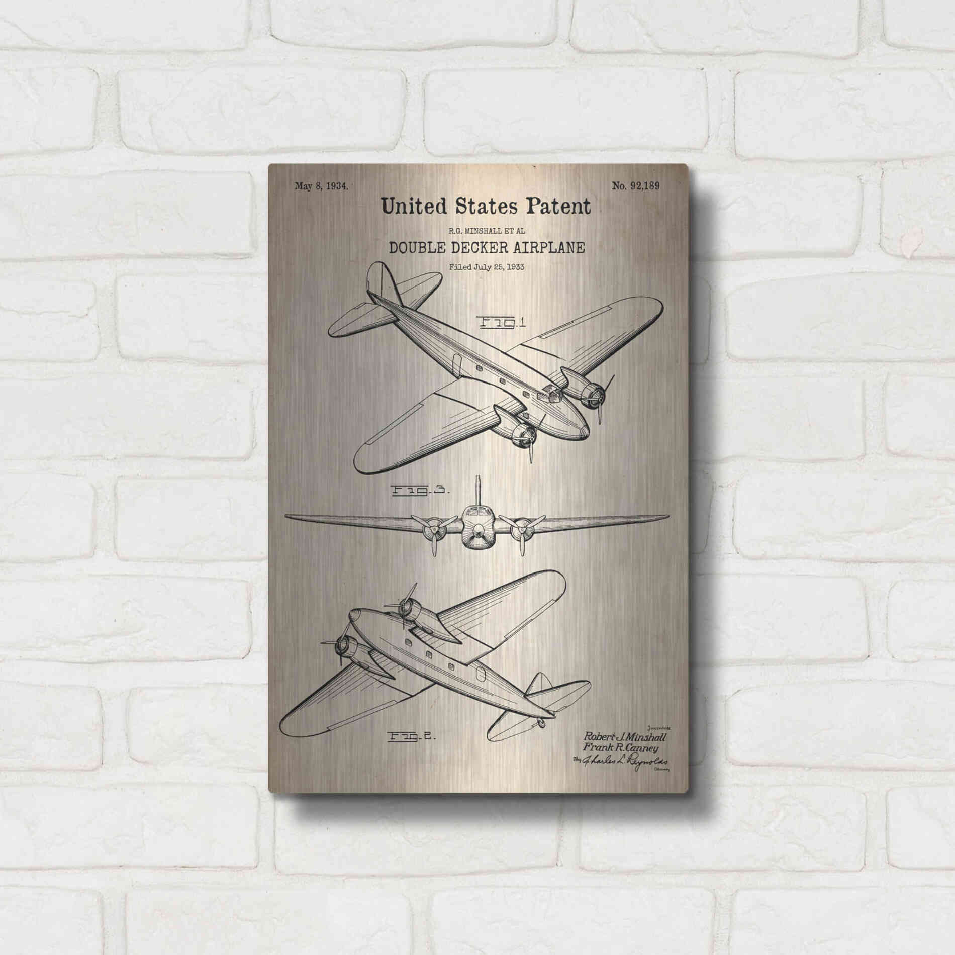 Luxe Metal Art 'Double Decker Airplane Blueprint Patent Parchment' Metal Wall Art,12x16