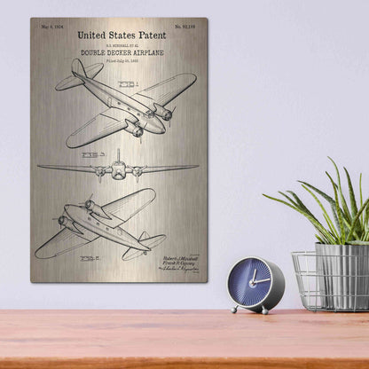 Luxe Metal Art 'Double Decker Airplane Blueprint Patent Parchment' Metal Wall Art,12x16