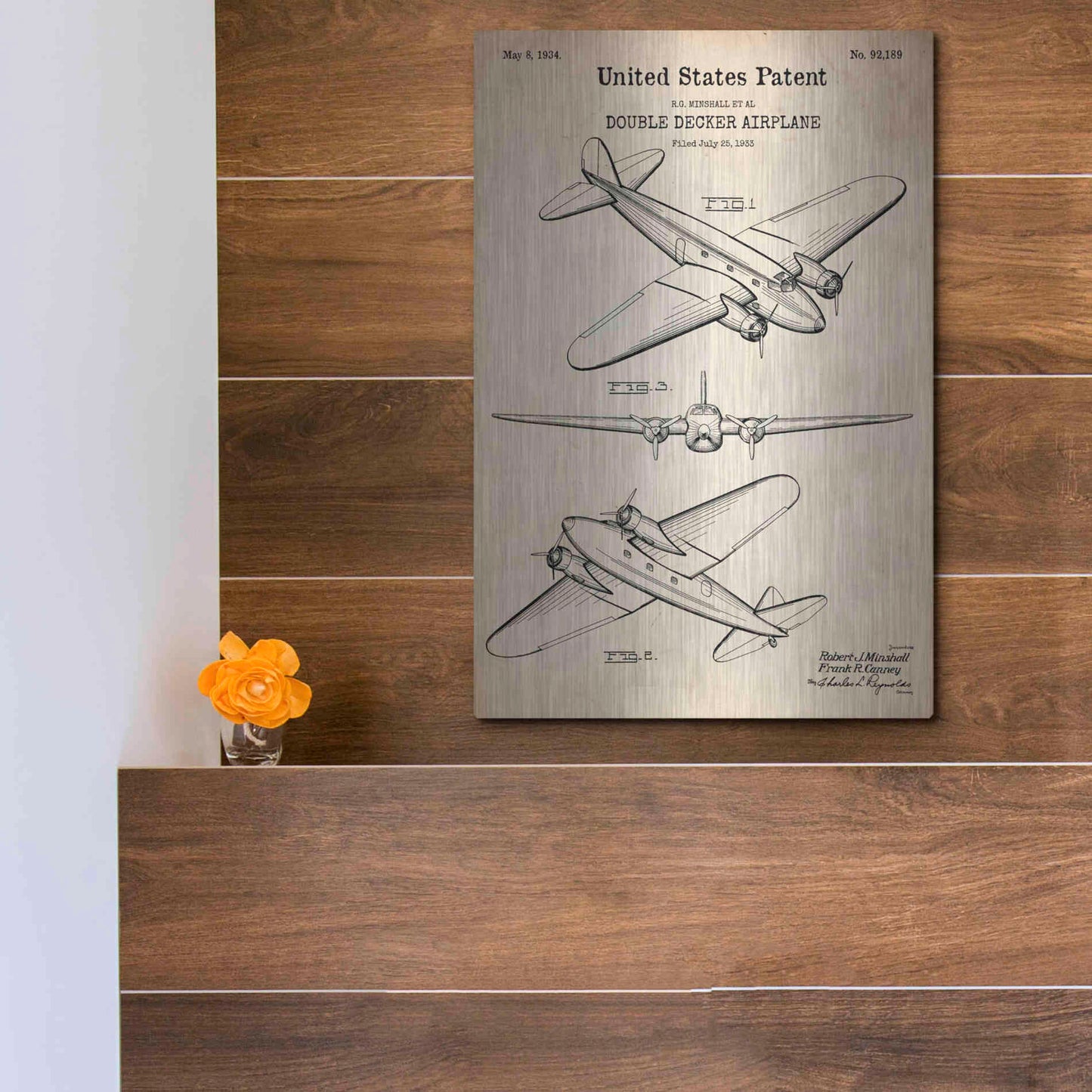 Luxe Metal Art 'Double Decker Airplane Blueprint Patent Parchment' Metal Wall Art,12x16