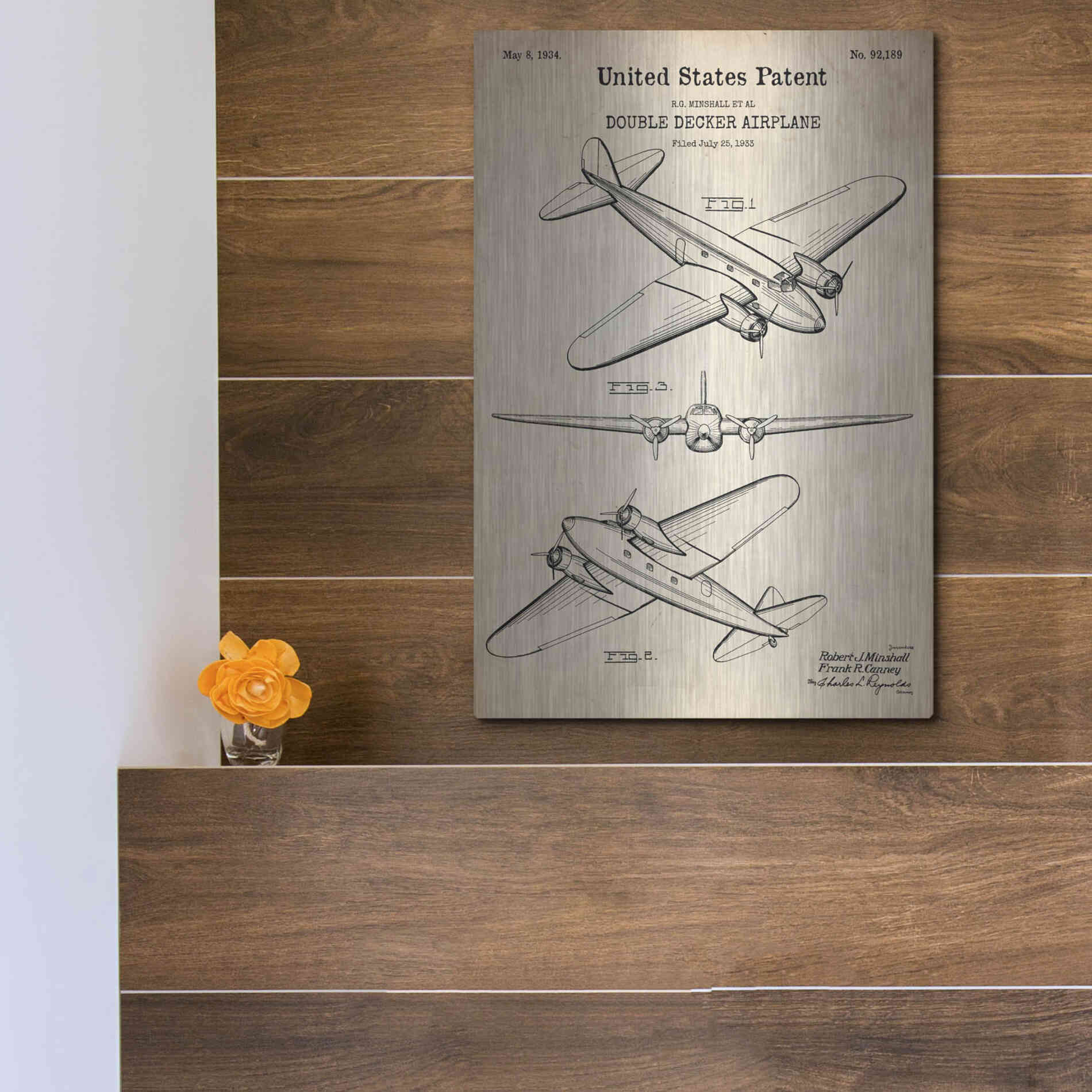 Luxe Metal Art 'Double Decker Airplane Blueprint Patent Parchment' Metal Wall Art,12x16