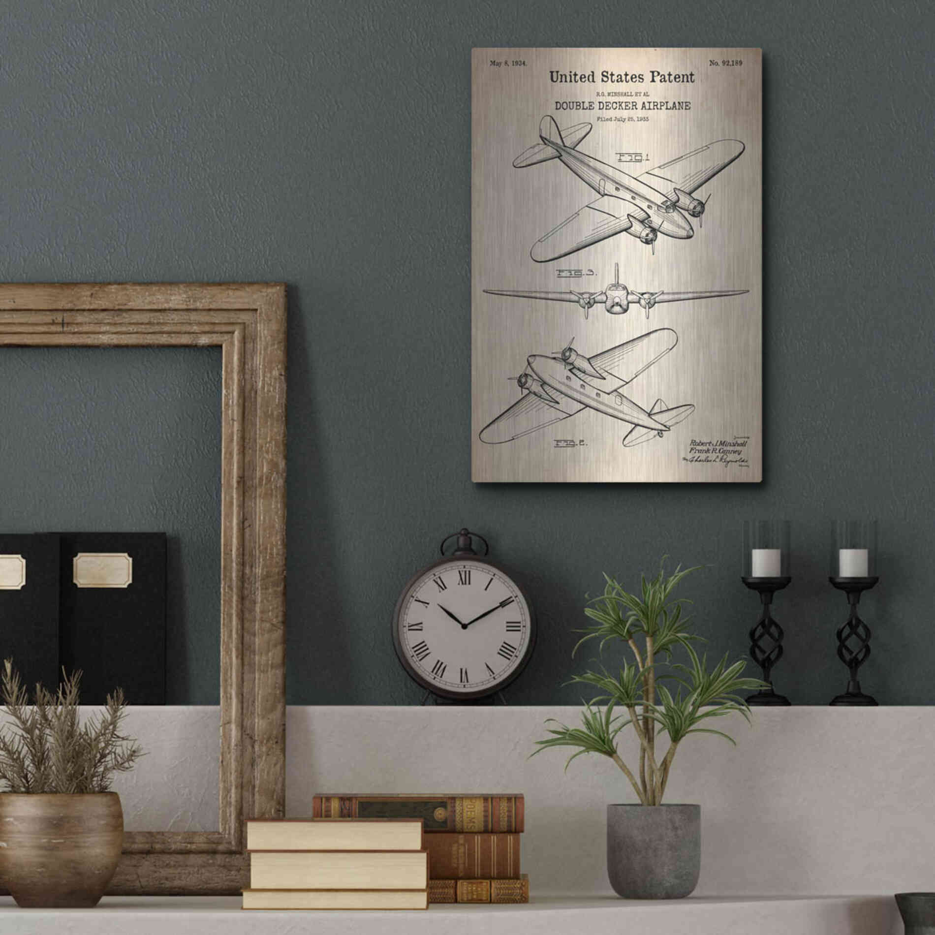 Luxe Metal Art 'Double Decker Airplane Blueprint Patent Parchment' Metal Wall Art,12x16