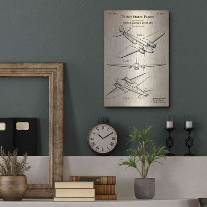 Luxe Metal Art 'Double Decker Airplane Blueprint Patent Parchment' Metal Wall Art,12x16