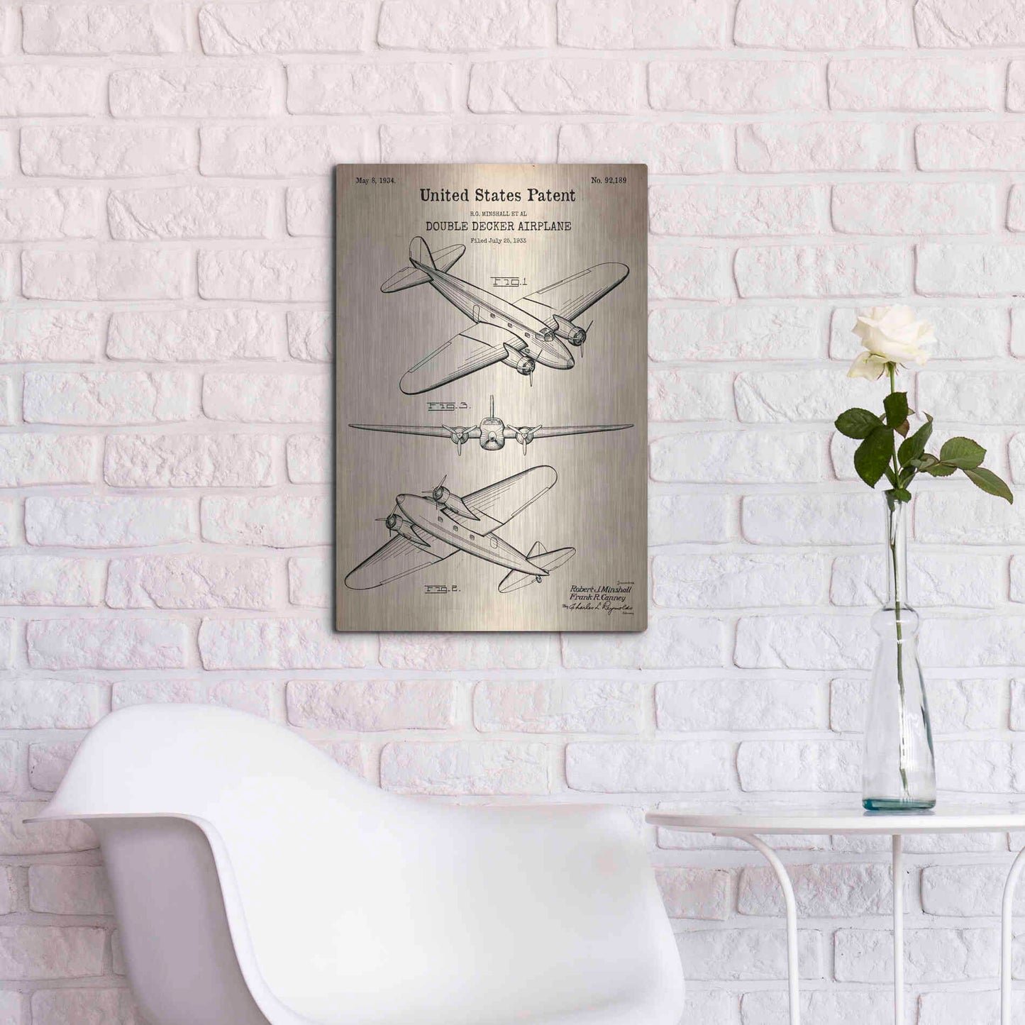 Luxe Metal Art 'Double Decker Airplane Blueprint Patent Parchment' Metal Wall Art,16x24