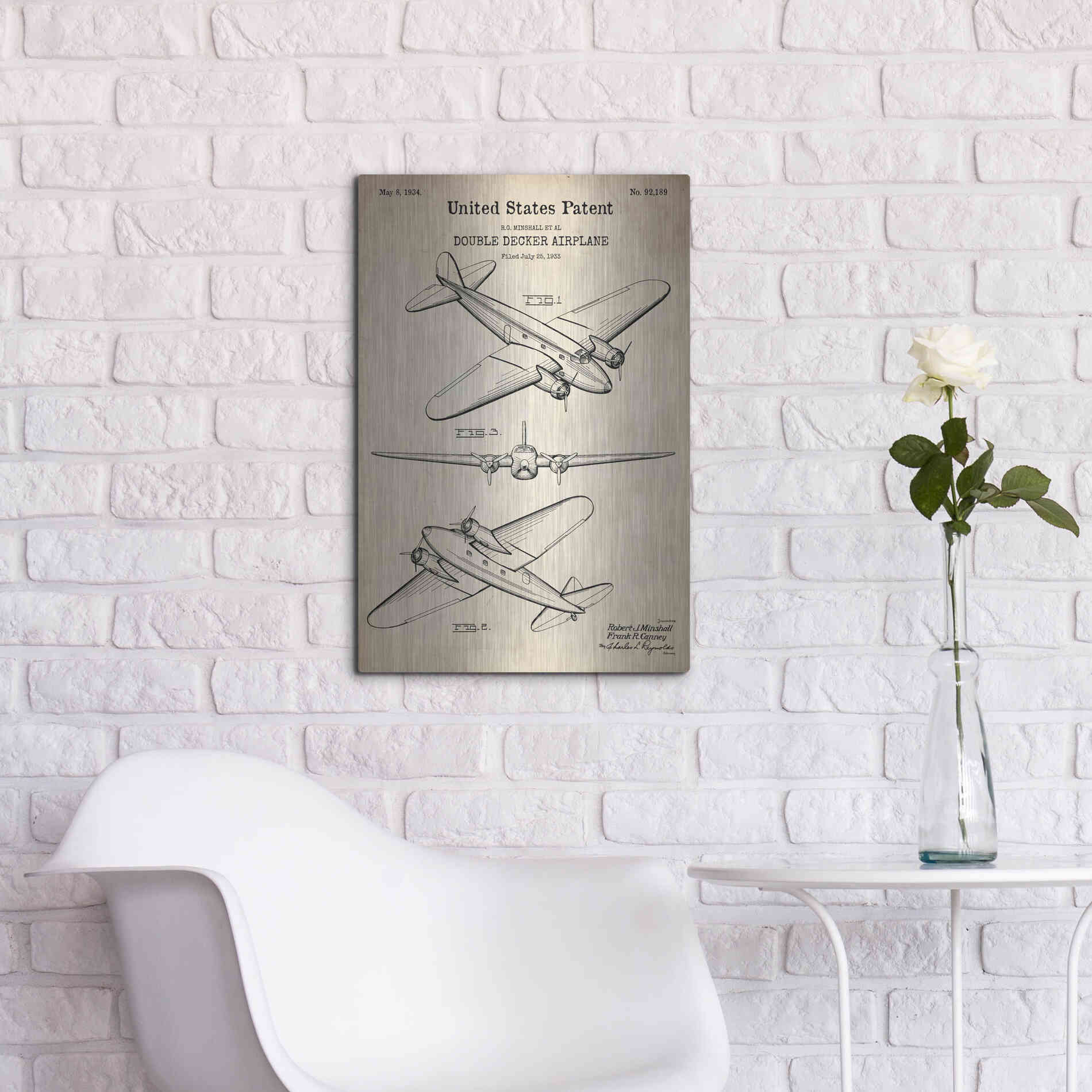 Luxe Metal Art 'Double Decker Airplane Blueprint Patent Parchment' Metal Wall Art,16x24