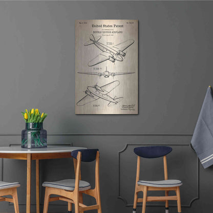 Luxe Metal Art 'Double Decker Airplane Blueprint Patent Parchment' Metal Wall Art,24x36
