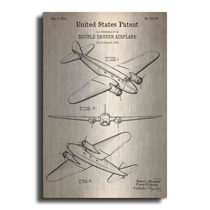 Luxe Metal Art 'Double Decker Airplane Blueprint Patent Parchment' Metal Wall Art