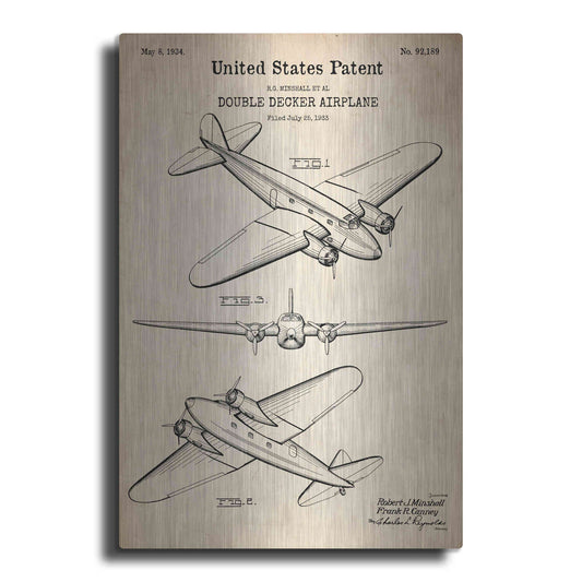 Luxe Metal Art 'Double Decker Airplane Blueprint Patent Parchment' Metal Wall Art