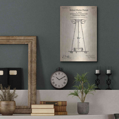 Luxe Metal Art 'Tesla Apparatus for Transmitting Electrical Energy Blueprint Patent Parchment' Metal Wall Art,12x16