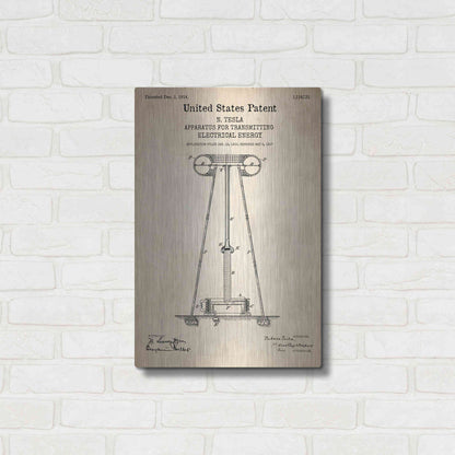 Luxe Metal Art 'Tesla Apparatus for Transmitting Electrical Energy Blueprint Patent Parchment' Metal Wall Art,16x24