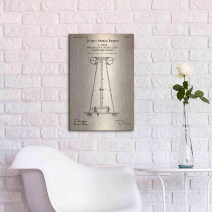 Luxe Metal Art 'Tesla Apparatus for Transmitting Electrical Energy Blueprint Patent Parchment' Metal Wall Art,16x24