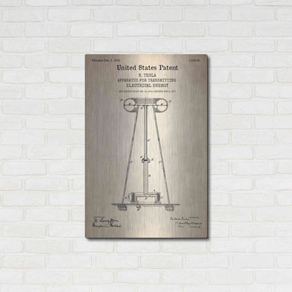Luxe Metal Art 'Tesla Apparatus for Transmitting Electrical Energy Blueprint Patent Parchment' Metal Wall Art,24x36