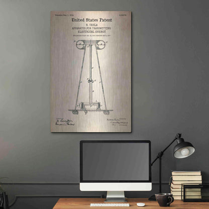 Luxe Metal Art 'Tesla Apparatus for Transmitting Electrical Energy Blueprint Patent Parchment' Metal Wall Art,24x36