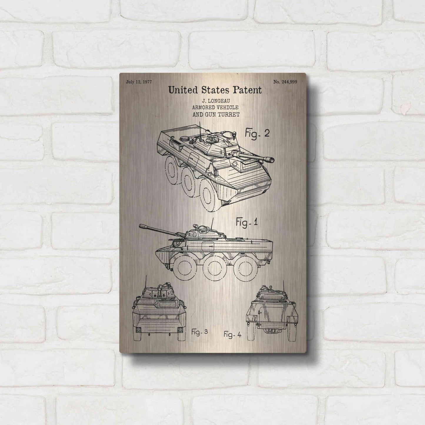 Luxe Metal Art 'Armored Vehicle Blueprint Patent Parchment' Metal Wall Art,12x16