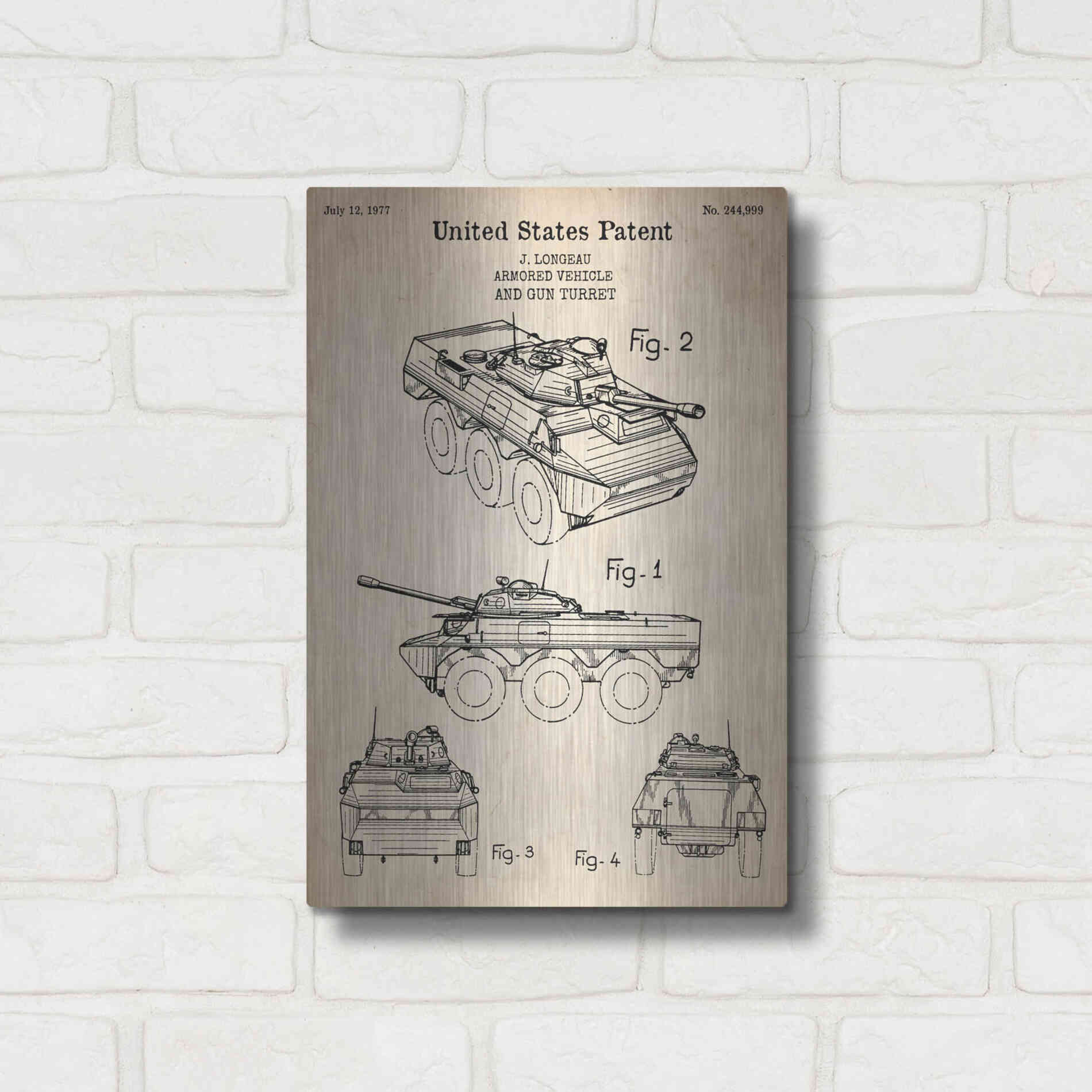 Luxe Metal Art 'Armored Vehicle Blueprint Patent Parchment' Metal Wall Art,12x16