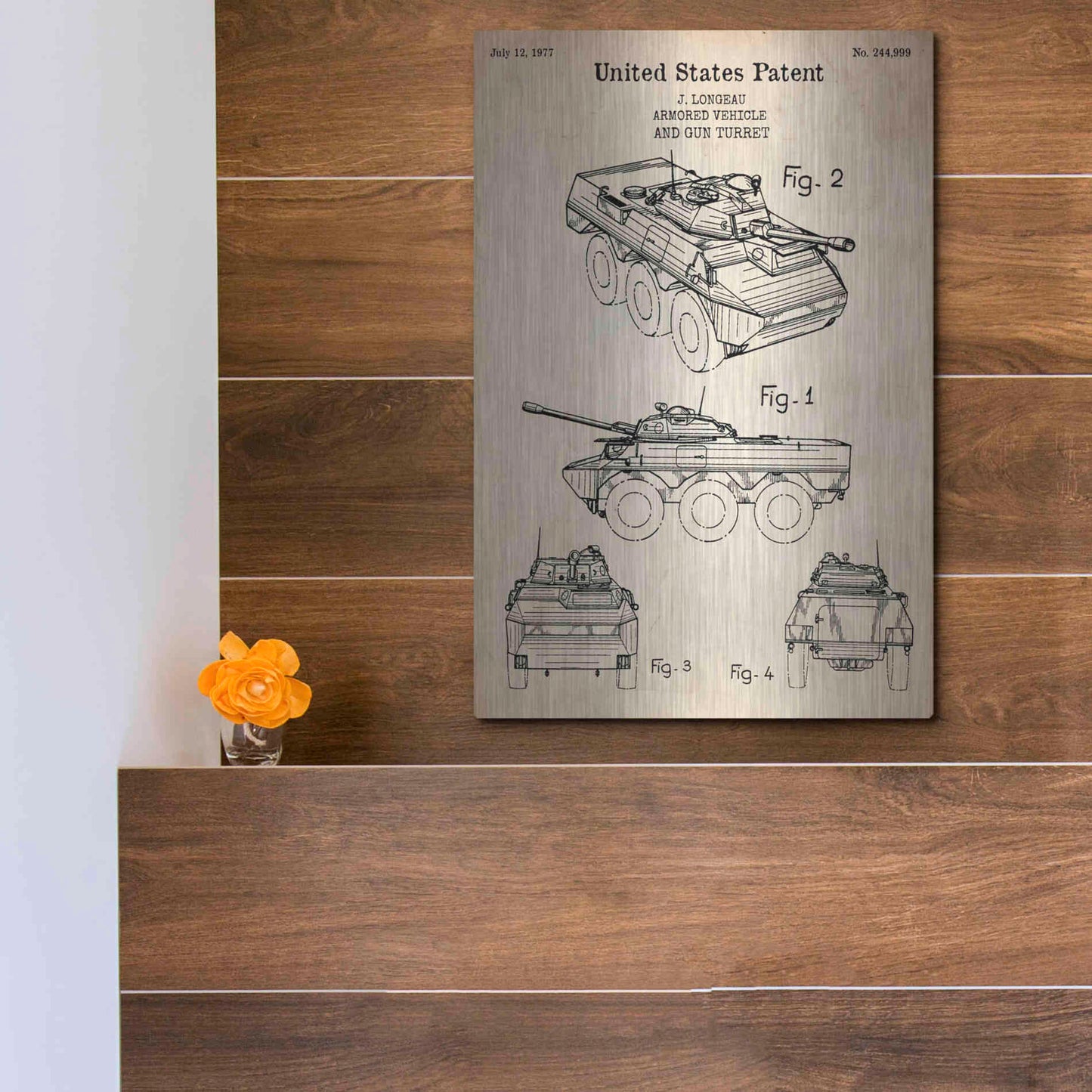 Luxe Metal Art 'Armored Vehicle Blueprint Patent Parchment' Metal Wall Art,12x16