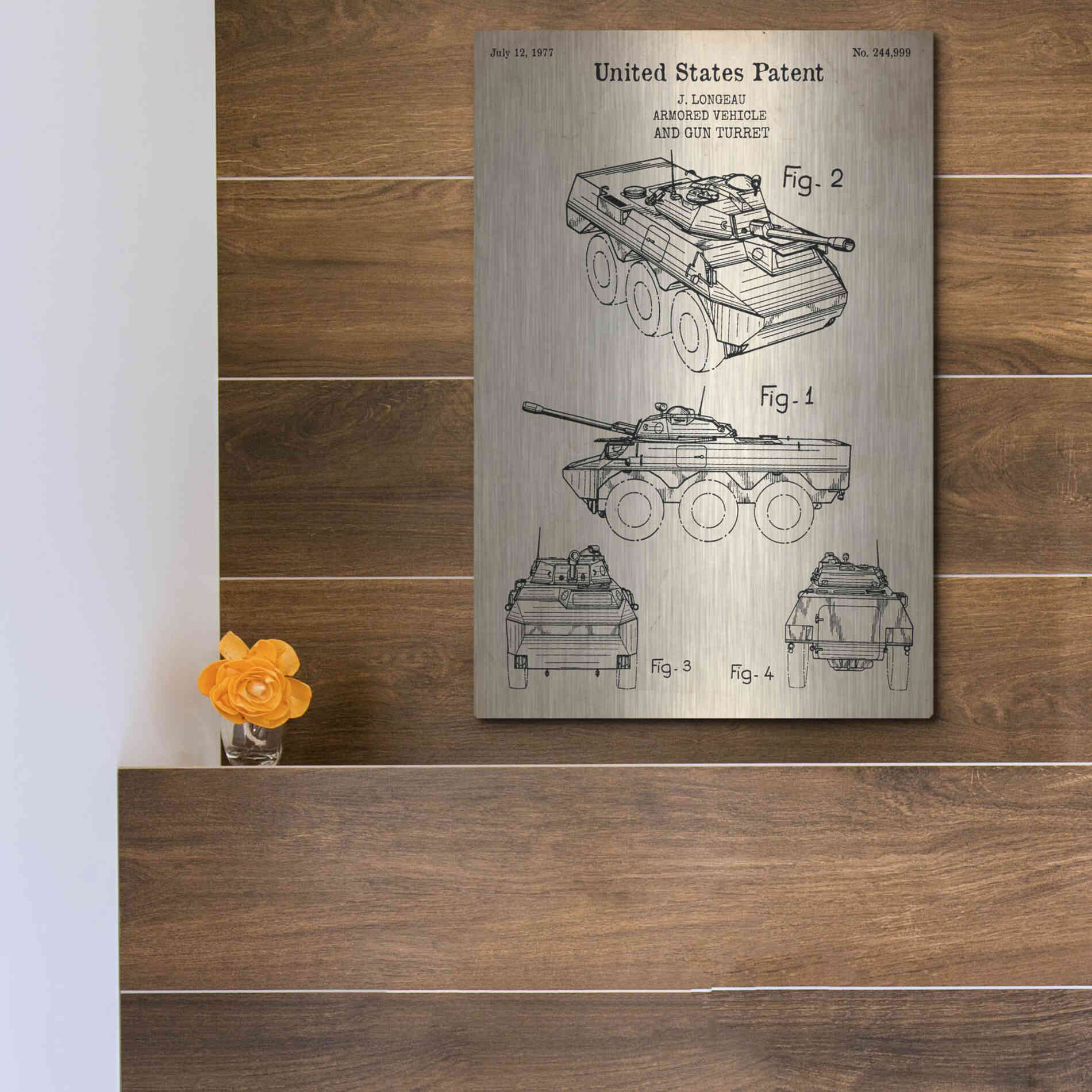 Luxe Metal Art 'Armored Vehicle Blueprint Patent Parchment' Metal Wall Art,12x16