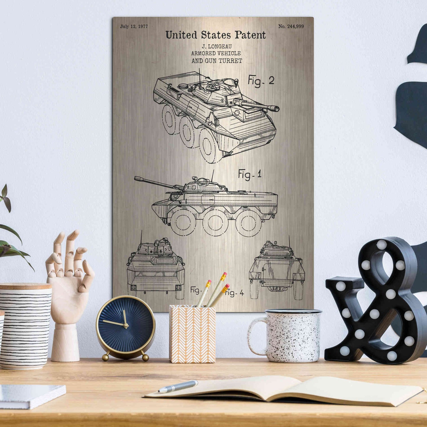Luxe Metal Art 'Armored Vehicle Blueprint Patent Parchment' Metal Wall Art,12x16