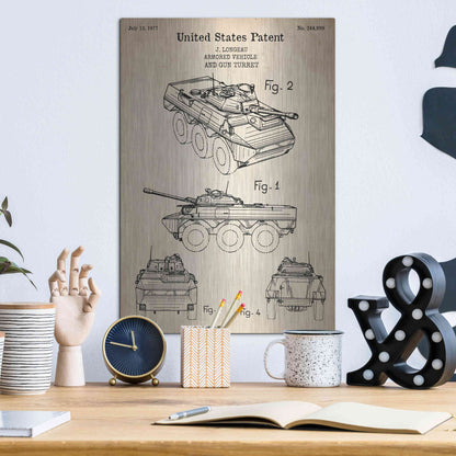 Luxe Metal Art 'Armored Vehicle Blueprint Patent Parchment' Metal Wall Art,12x16