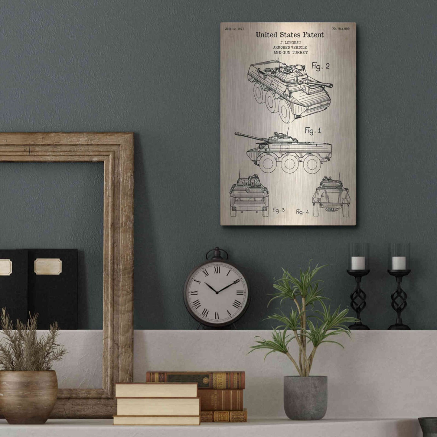 Luxe Metal Art 'Armored Vehicle Blueprint Patent Parchment' Metal Wall Art,12x16