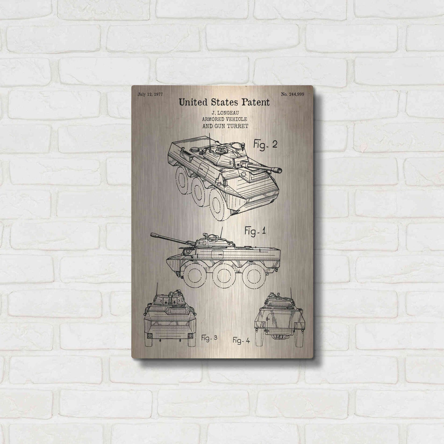 Luxe Metal Art 'Armored Vehicle Blueprint Patent Parchment' Metal Wall Art,16x24