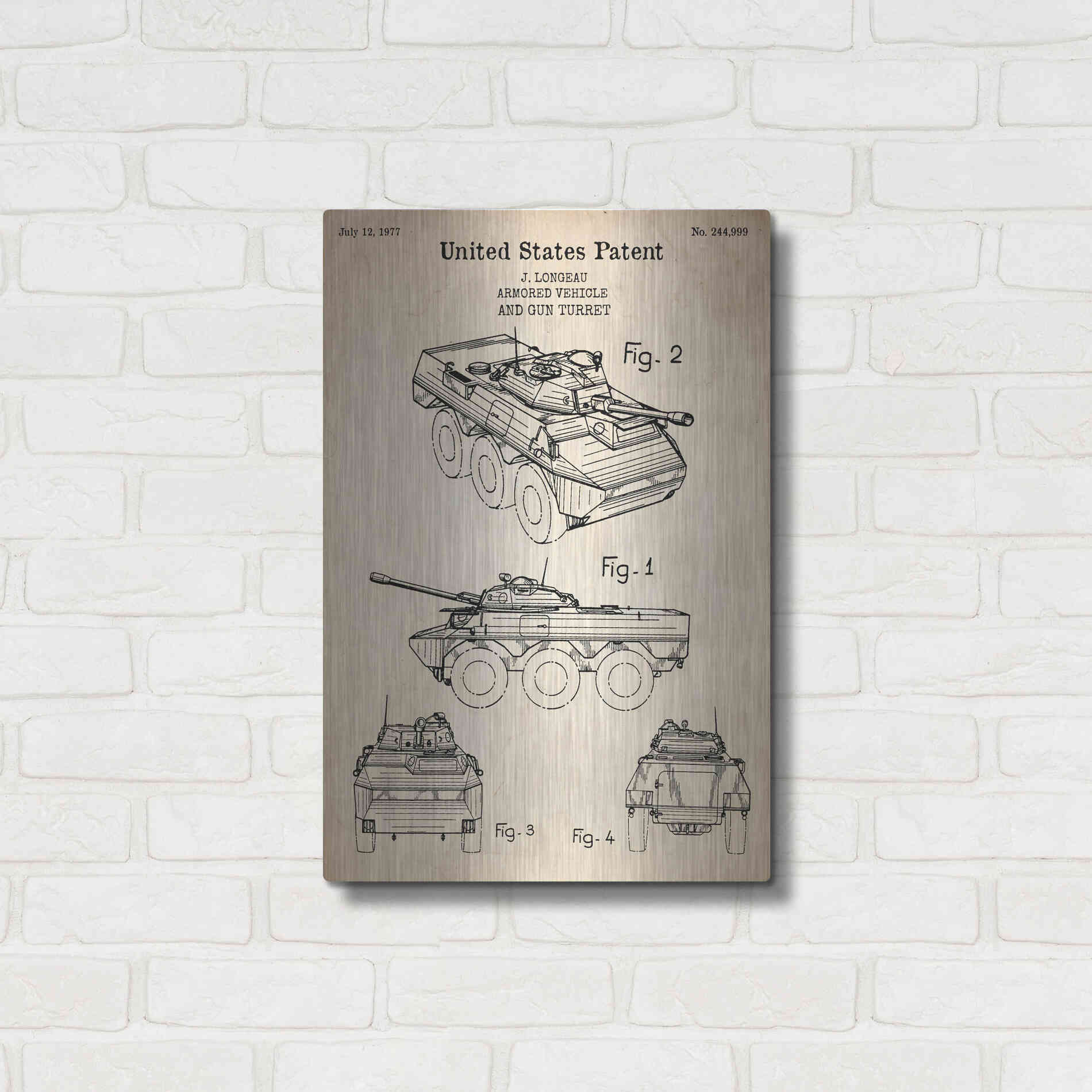 Luxe Metal Art 'Armored Vehicle Blueprint Patent Parchment' Metal Wall Art,16x24