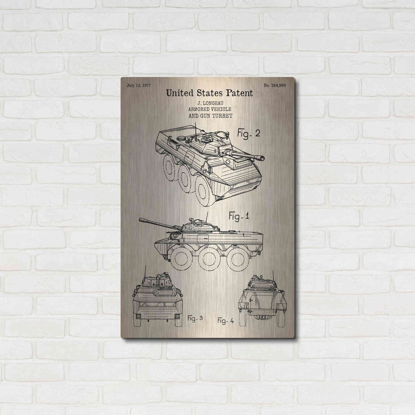 Luxe Metal Art 'Armored Vehicle Blueprint Patent Parchment' Metal Wall Art,24x36