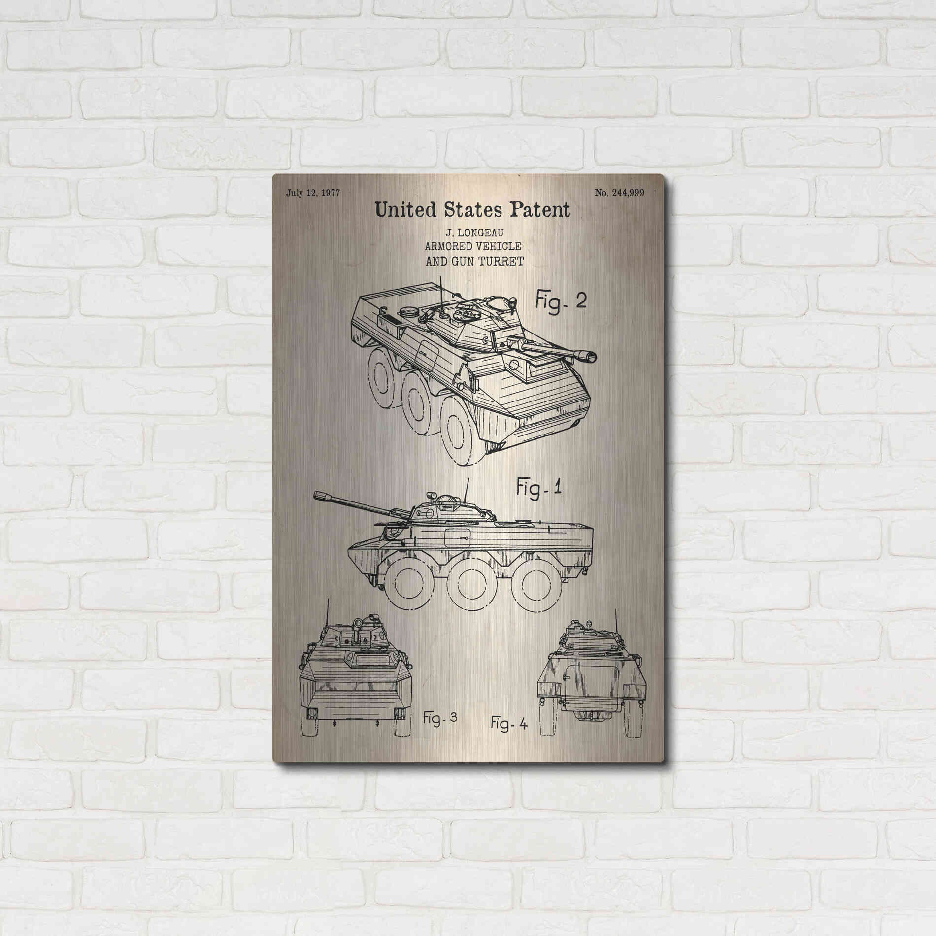Luxe Metal Art 'Armored Vehicle Blueprint Patent Parchment' Metal Wall Art,24x36