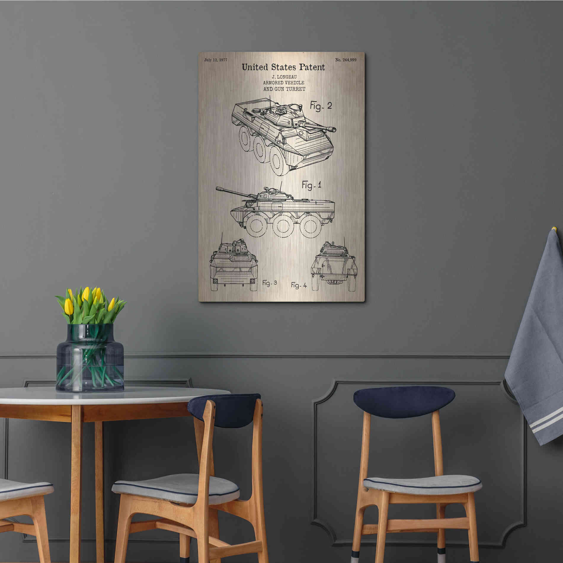 Luxe Metal Art 'Armored Vehicle Blueprint Patent Parchment' Metal Wall Art,24x36
