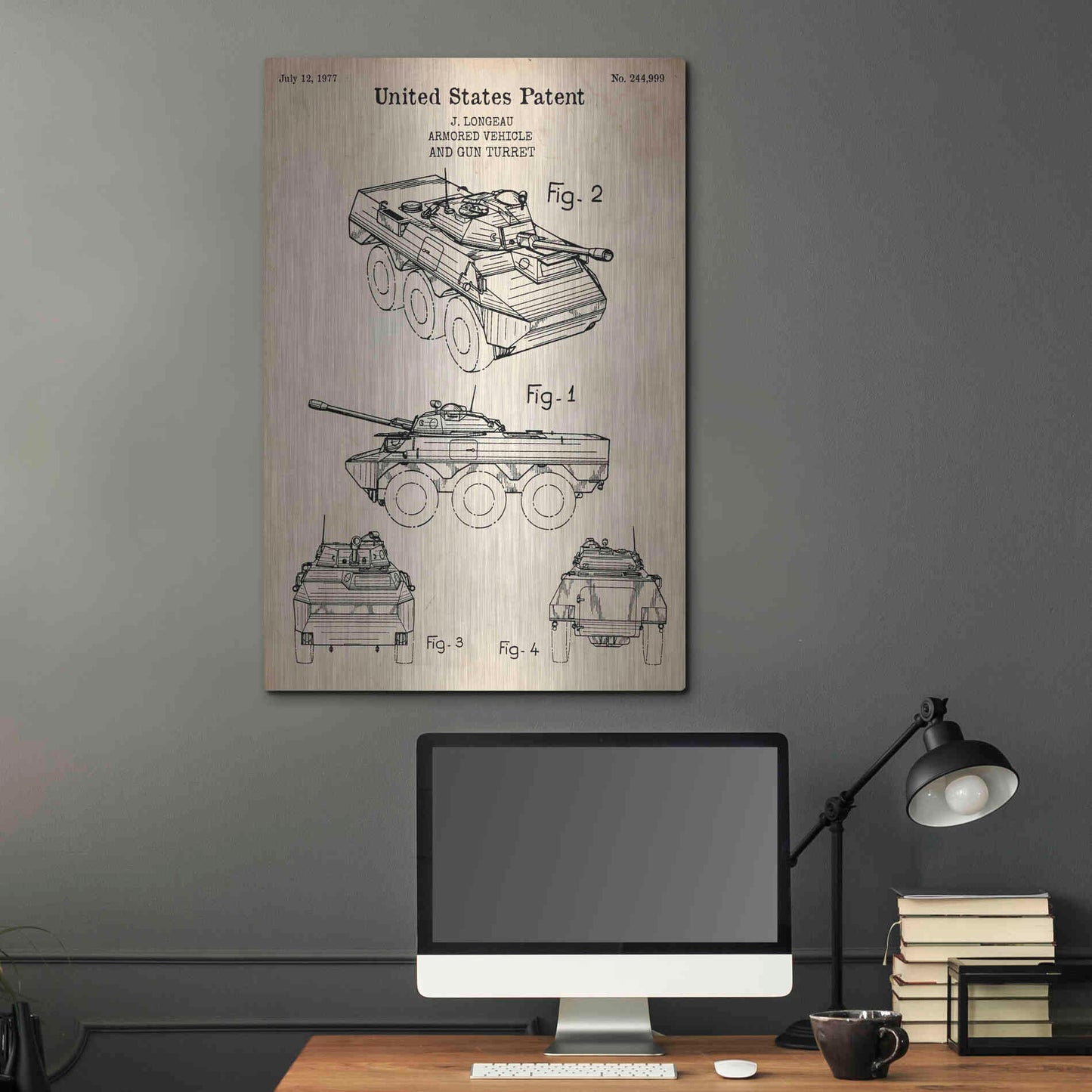 Luxe Metal Art 'Armored Vehicle Blueprint Patent Parchment' Metal Wall Art,24x36