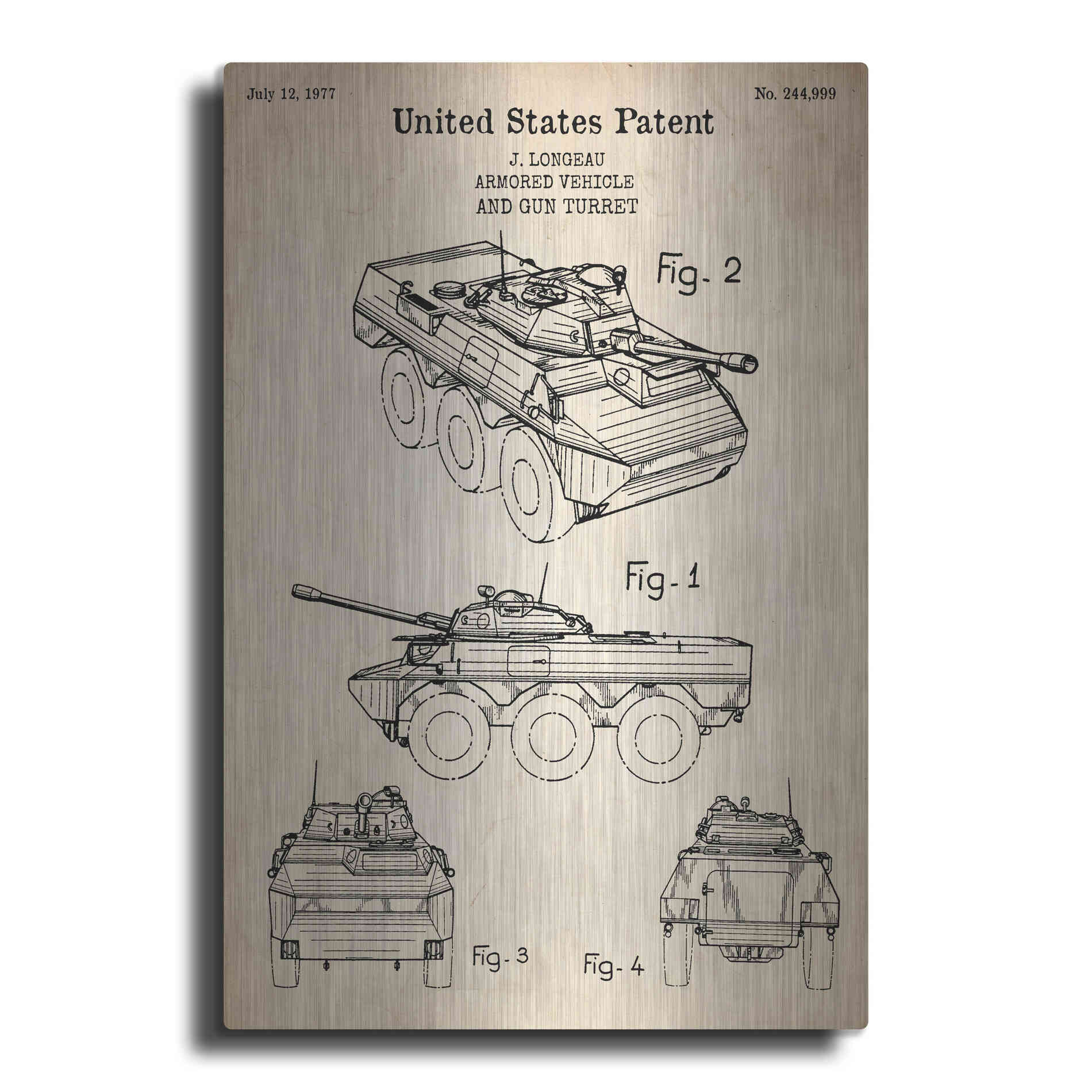 Luxe Metal Art 'Armored Vehicle Blueprint Patent Parchment' Metal Wall Art
