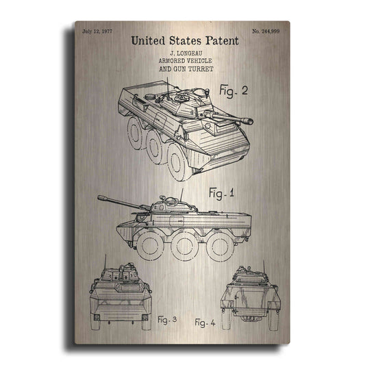 Luxe Metal Art 'Armored Vehicle Blueprint Patent Parchment' Metal Wall Art